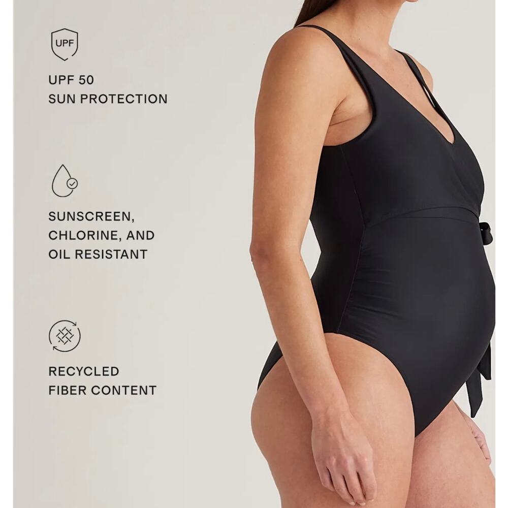 Quince Italian Maternity Wrap One-Piece Swimsuit Black NWT Medium